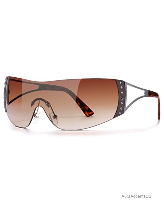 Accessories - Y2K Rimless Wrap Around Oversized Shield Sunglasses UV400 Rave Party